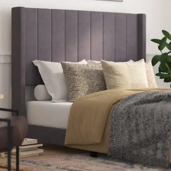 Soren Velvet Upholstered Platform Bed Frame with Wingback Headboard - Taylor & Logan image {1}
