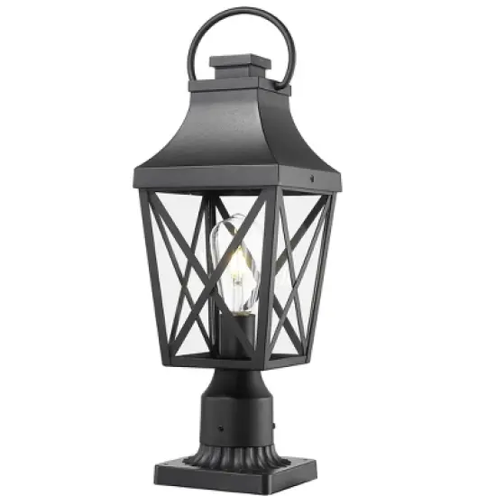 DOMETOUR 2-Pack Outdoor Post Light Fixture, Textured Black, 21.3in, with Pier Mount Base for Gardens, Yards, Entrances image {3}