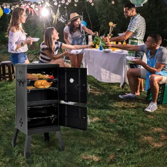 Costway Vertical Charcoal Smoker BBQ Barbecue Grill w/ Temperature Gauge Outdoor Black image {3}