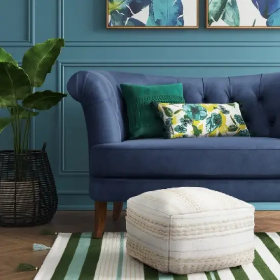 Lory Pouf Textured Neutral - Threshold&trade;: Square Cotton Blend, Handmade, No Assembly Required image {1}