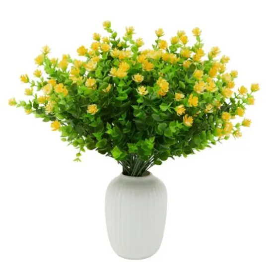 Farmlyn Creek 8 Pack Artificial Outdoor Flowers with Faux Eucalyptus Leaves Plants for  Gardens Home Decor, Yellow, 6 x 13.5 in image {4}