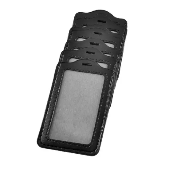 Unique Bargains Office Vertical Faux Leather Name Tag ID Badge Card Holders Black 10 Pcs image {4}