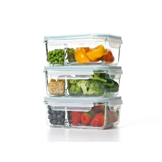 Glasslock Duo Clear Tempered Glass Microwave, Dishwasher, Freezer, Divided Food Storage Containers with Snap Lock BPA Free Plastic Lids image {5}