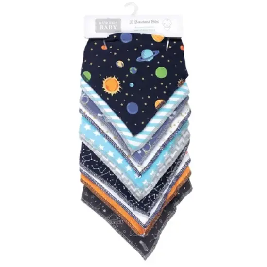 Hudson Baby Infant Boy Cotton Fleece Bandana Bibs 10pk, Solar System, One Size image {1}