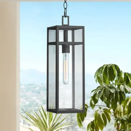 John Timberland San Lucas 19 1/2" High Modern Outdoor Pendant Light Fixture Ceiling Porch House Exterior Hanging Sand Black Metal Clear Glass Shade image {1}