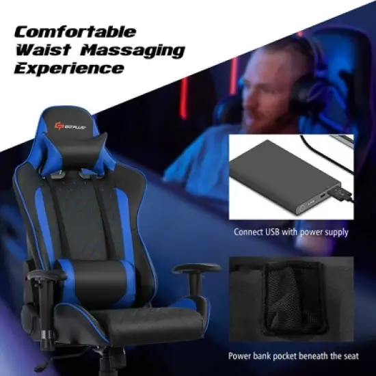 Costway  Gaming Chair Reclining Racing Chair w/Lumbar Support and Headrest White image {5}
