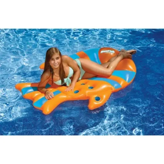 Swimline 60.5" Sun Fish Novelty French Pocket Inflatable Swimming Pool Floating Raft - Orange/Blue image {2}