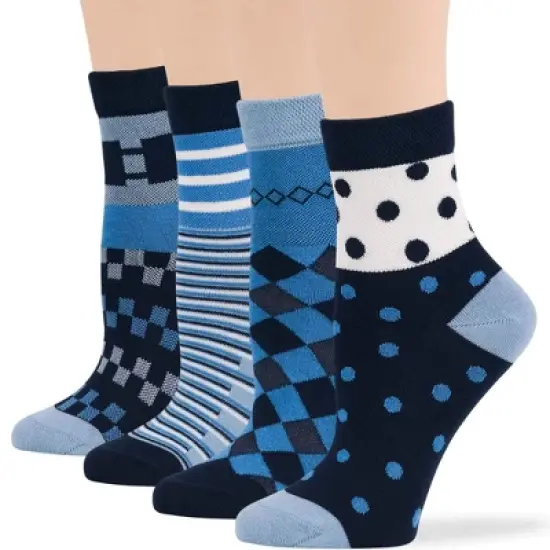 Women's Cotton Diabetic Quarter Patterned Socks - 4 Pack - Shoe Size 5-9 M, 8-12 L - Heart, Stripe, Flower - Black, Blue | 7BIGSTARS KINGDOM image {8}