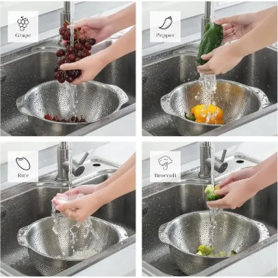 18/8 Stainless Steel Microwell Colander, Fruits, Rice, and Pasta image {4}