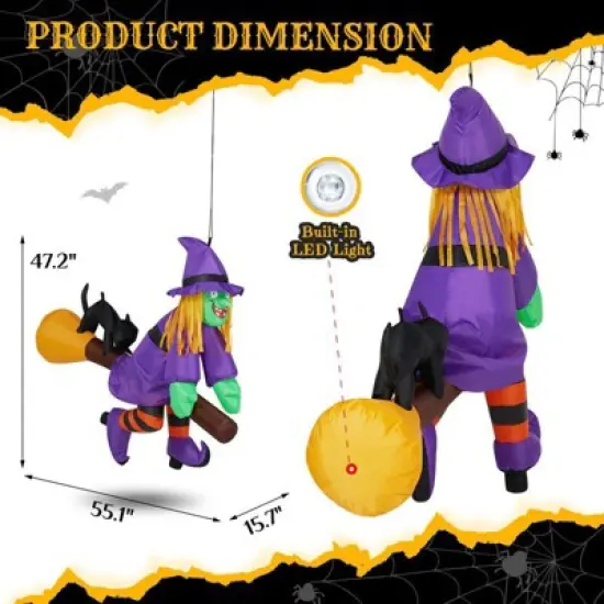 Karl Home 3.9 FT Halloween Inflatable Witch Riding Broom Broke Out from Window Outdoor Decorations image {1}