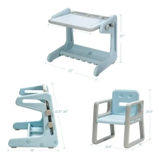 Costway 2 in 1 Kids Easel Table & Chair Set Adjustable Art Painting Board Gray/Blue/Light Pink image {1}