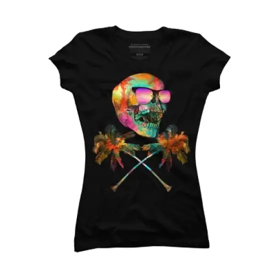 Junior's Design By Humans Palm Tree Summer Cross Bones By Johnthan T-Shirt image {2}