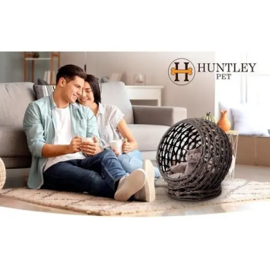 Huntley Pet Rattan Cat Bed Condo, Elevated with Round cushion image {6}