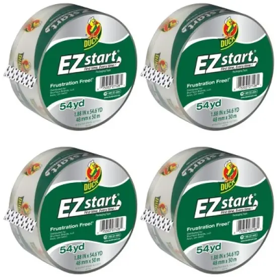 Duck EZ Start Clear Packing Tape, 4 Refill Rolls, 1.88 Inch x 55 Yards Each image {7}