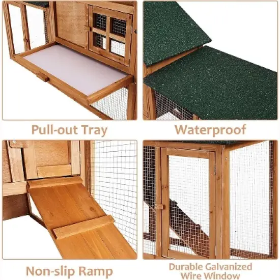 Acekool Chicken Coop with Run, 2-Tier Yellow Wooden Hen House, Large Waterproof Outdoor Poultry Cage, Double Doors, Removable Tray, 82.7'' image {1}