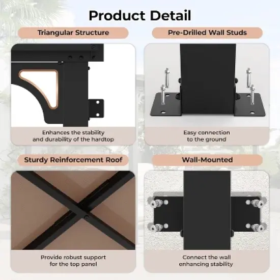 GustoWave 10 x 10 FT Lean to Wall Mounted Gazebo Pergola for Patio, Decks, Backyard image {3}