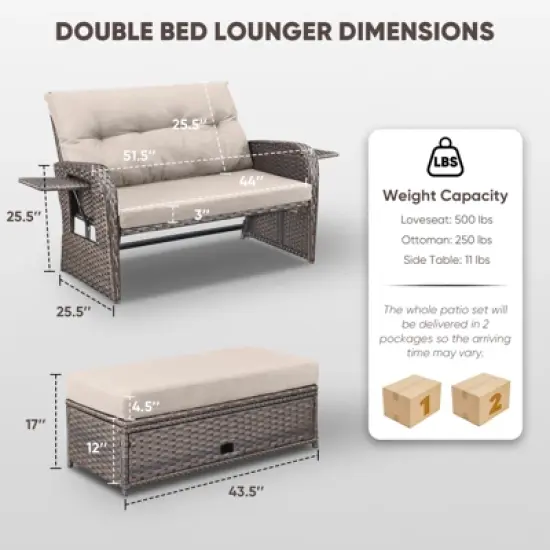 Outdoor Patio Double Lounge Chair with Ottoman image {1}