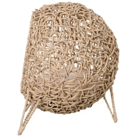 PawHut Rattan Cat Bed Elevated Wicker Kitten House with Cushion, Natural, 20.5" x 20.5" x 22.75" image {5}