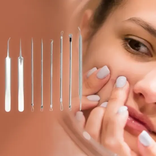 Unique Bargains Facial Pimple Extractor Tool Kit Silver Tone Set of 8 image {3}