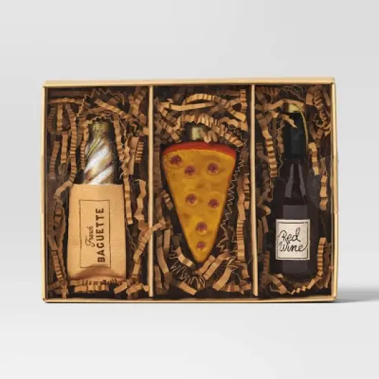 3pc Christmas Gift Ornament Set Glass Wine/Cheese/Baguette - Wondershop&trade; image {2}