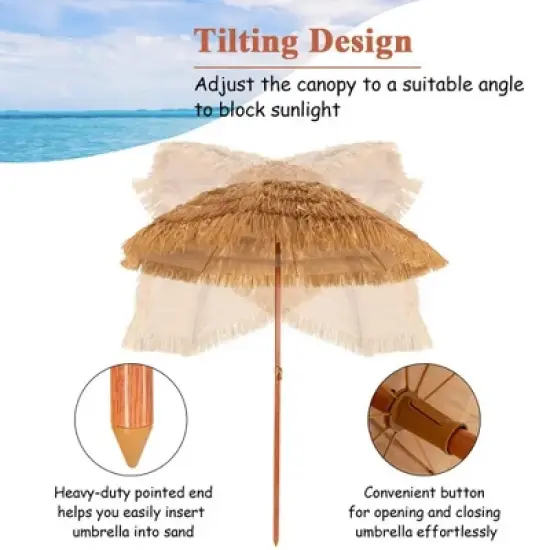 Bestier Thatch Patio Umbrella, 6.5 Feet 8 Ribs Tiki Style Outdoor Beach Umbrella with Adjustable Lift for Poolside, Backyard, Tropical Palapa image {1}