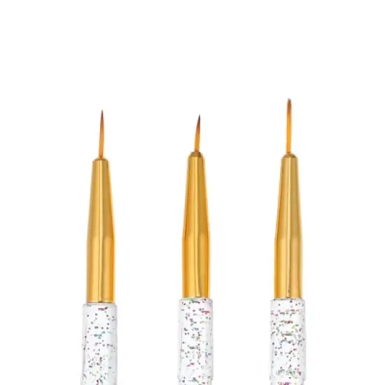 Unique Bargains Nail Art Brushes 3 Pcs Nail Design Tools Kit Nail Liner Brush Gold Tone Handle image {1}