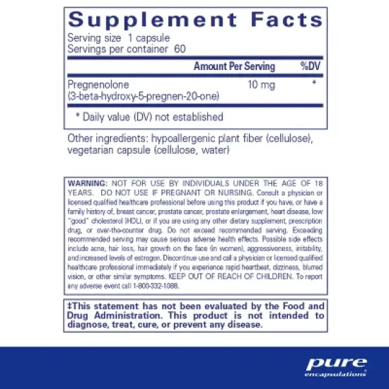 Pure Encapsulations Pregnenolone 10 mg-Supplement to Support the Immune System, Memory, and Hormone Balance - 60 Capsules image {1}