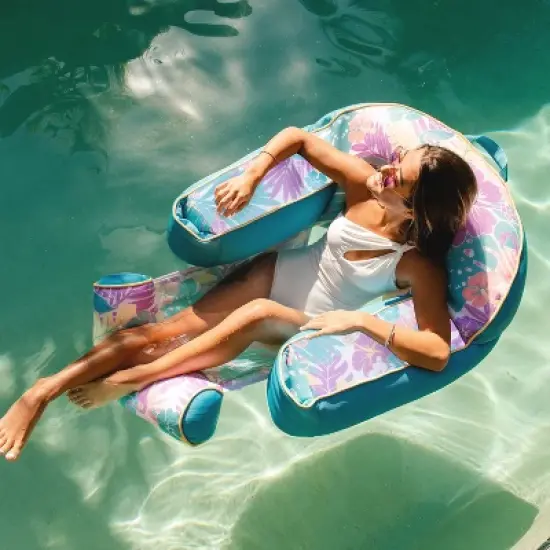 Big Joe Lazy Lounger, No Inflation Needed Pool Float with Headrest and Footrest, Quick Draining Fabric image {2}