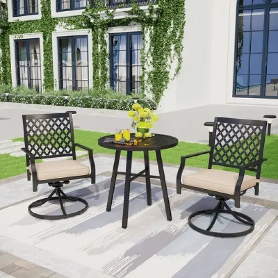 Captiva Designs 3pc Outdoor Patio Slatted Tabletop Round Dining Table & Metal Chairs image {16}