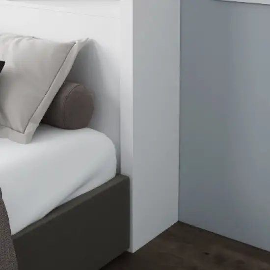 Famapy White Headboard With Storage Shelves & Remote Adjustable Light image {10}