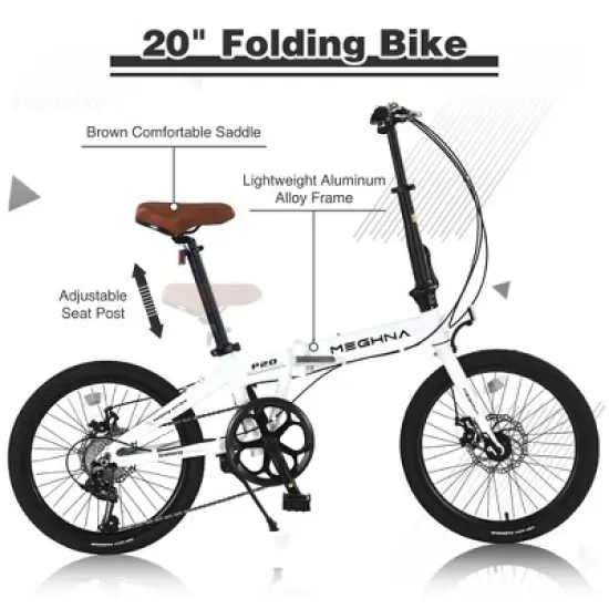 Dexmalle7-Speed Lightweight  Aluminum 20" Folding Bike,Whuite image {1}