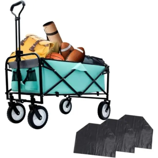 RISOKEYS Collapsible Foldable Beach Wagon Cart with 3pcs Waterproof Liner Bags & Strapping System, 360lbs Capacity,360&deg; All-Terrain Wheels image {9}