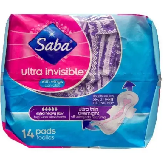 Saba Ultra Invisible Thin Night Pads - 14ct image {2}