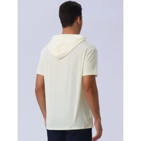 INSPIRE CHIC Men's Casual Short Sleeve Solid Color Drawstring Hooded T Shirts image {2}