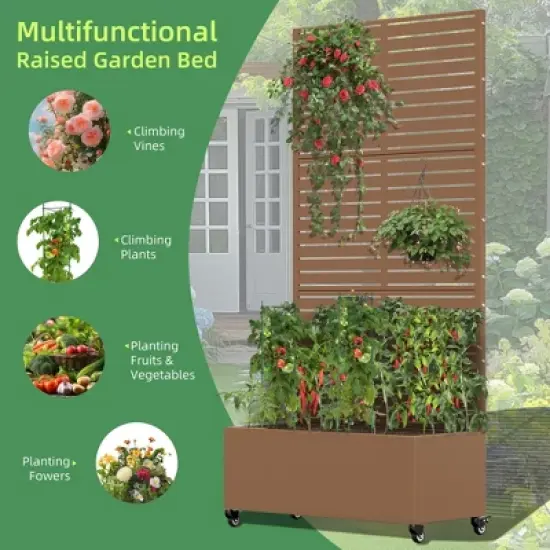 PexFix 72 in. H x 35 in. W Brown Metal Rectangle Wall Planter Box with Trellis for Climbing Plants image {8}