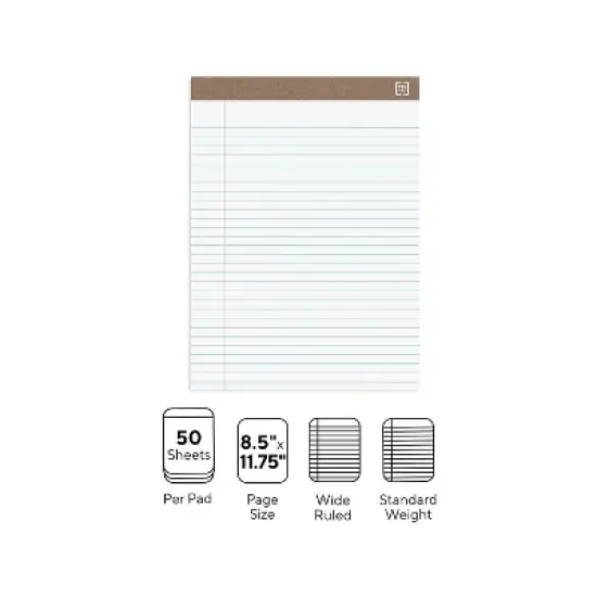 Staples Notepads 8.5" x 11.75" Wide White 50 Sh./Pad 12 Pads/PK TR58185/18590 image {2}
