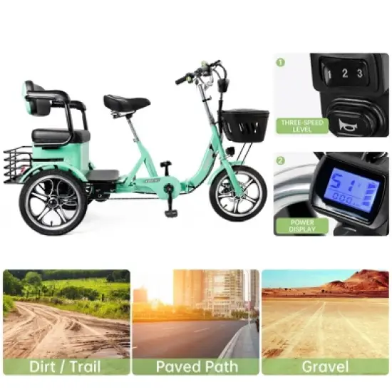 Topteng Electric Trike for Adult, Folding Three-Wheel E-Bike with Rear Seat and Thickened Tire image {4}