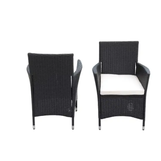 YOOCOZZ Outdoor Patio Weatherproof Wicker Rattan Dining Set with Acacia Wood Tabletop - Black+Cream image {10}
