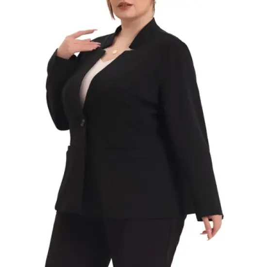 Agnes Orinda Women's Plus Size Button Long Sleeve Office Work Business Suit Blazer Jacket image {1}