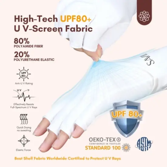 Saviland UV-Armor Gloves: UPF200+ Lab-Verified Defense w/99.9% UVA/UVB Block - Gel Lamp Fingerless Hand Shields.(White) image {6}