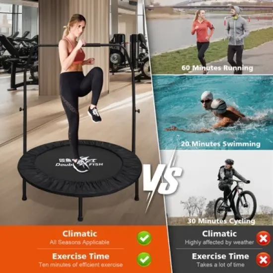 QingMoon Foldable Trampoline for Adults with Adjustable Handlebar, Thickened Steel Frame, Easy to assemble, waterproof Perfect for Exercise image {5}