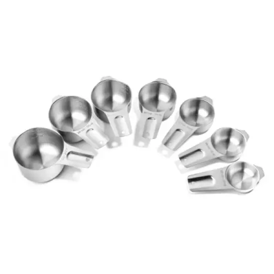 Last Confection 7-Piece Stainless Steel Measuring Cup Set - Includes 1/8 Cup Coffee Scoop - Measurements for Spices, Cooking & Baking Ingredients image {1}