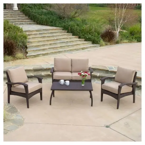 Honolulu Outdoor 4pc Wicker Seating Set and Cushions - Christopher Knight Home image {4}