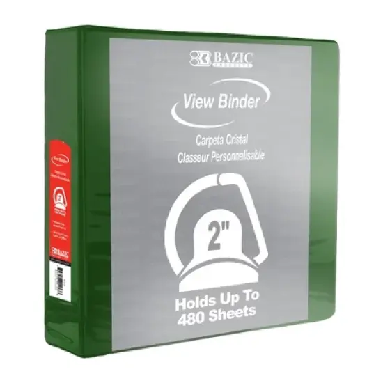 BAZIC Products&reg; Slant D Ring View Binder with 2 Pockets, 2", Green image {1}