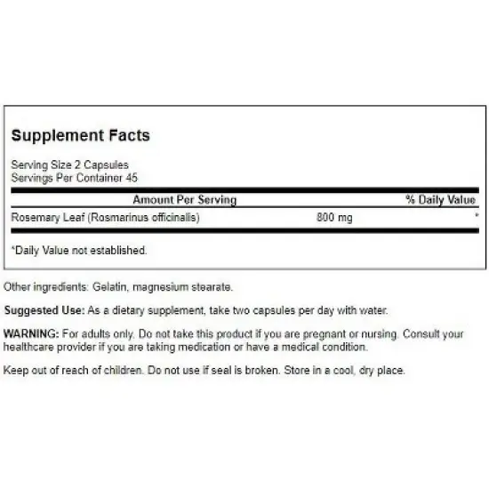Swanson Herbal Supplements Full Spectrum Rosemary 400 mg 90 Caps image {1}