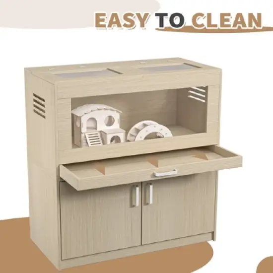 Hamster Cage,Rat Cage Wood with Independent Storage Cabinet,House for Chinchilla with Guinea Pig Hutch and Bridge(31.50" L x 15.75" W x 32.28" H) image {2}