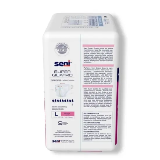 Seni Super Quatro Adult Incontinence Brief L Heavy Absorbency Breathable / Overnight, S-LA09-BQ1, Severe image {2}