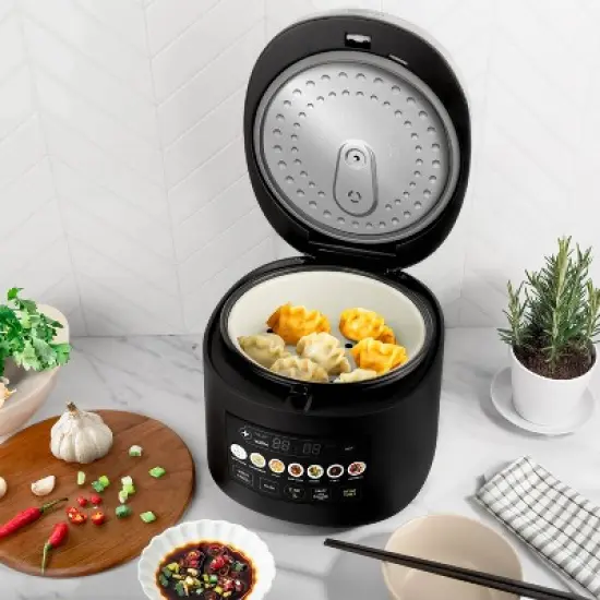 Aroma 20 Cup Digital Rice Cooker Black: Stainless Steel, Small Tray, Steamer for Food, Rice Maker, Removable Lid image {5}