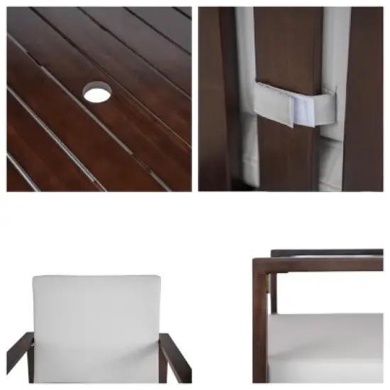 7 Pieces Acacia Wood Outdoor Dining Set,Wooden Garden Dining Table and Chair Set with Cushions,Dining Table with Umbrella Hole-Coolbibila image {6}