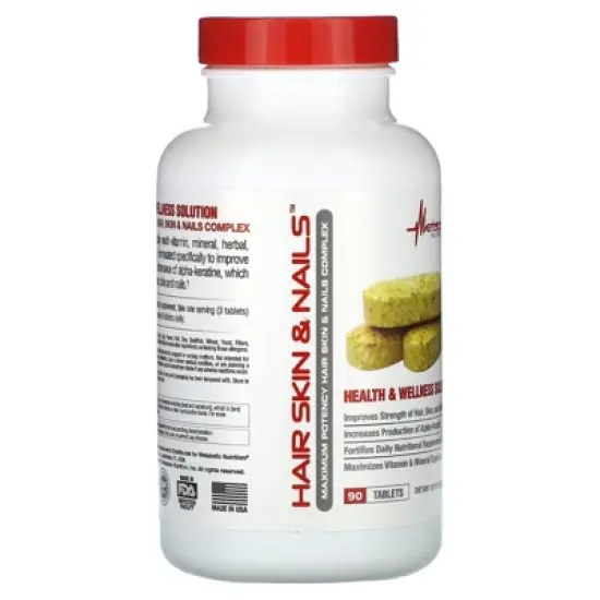Metabolic Nutrition Hair Skin & Nails Maximum Potency Health and Wellness Solution 90 Tablets image {3}